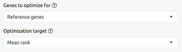 Screenshot of optimization controls